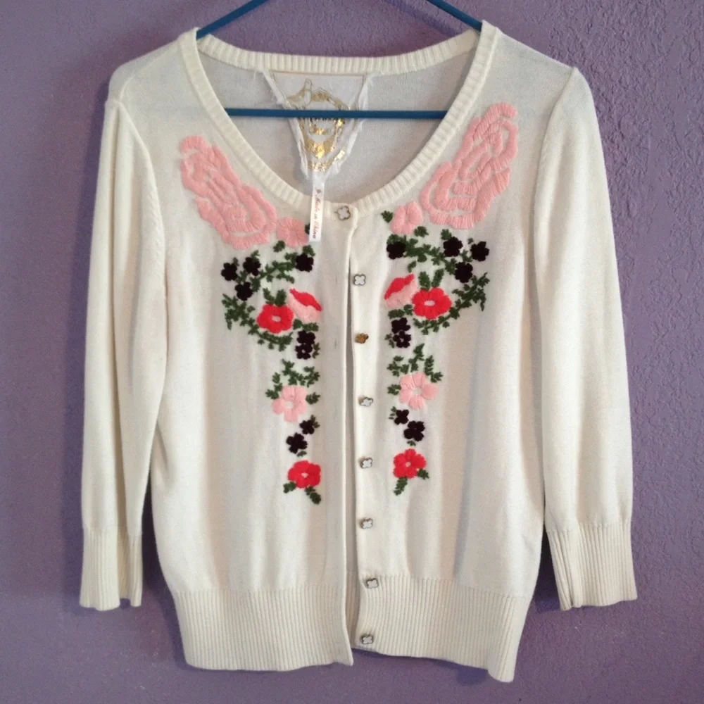 Modcloth White Floral Embroidered Cardigan - Picture 4 of 4